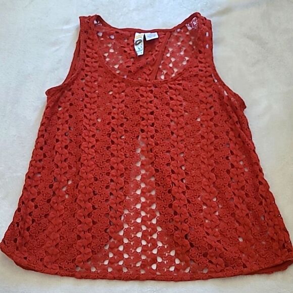Mimi Chica Women's XS Crochet Rusty Red Overlay Tank Top Criss Cross Back Boho - Picture 1 of 15
